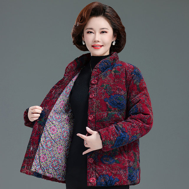 The elderly winter cotton thick cotton thick cotton jacket old lady jacket grandma's winter cotton jacket mother dress short clothes

