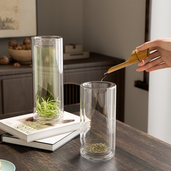 Simple Double-Layer Cup, Insulated and Anti-Scalding Glass Water Cup, Heat-Resistant Green Tea Cup, Transparent Household Living Room Drinking Cup, Tea Cup