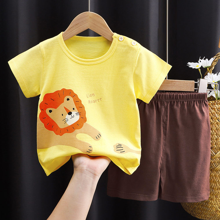 2-piece children's short-sleeved suit pure cotton baby T-shirt boys