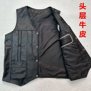 
New genuine leather vest men's spring and autumn top layer cowhide shoulders multi-pocket middle-aged and elderly casual leather vest fishing vest