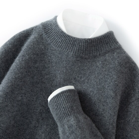 
Seven-needle thickened 100% pure cardigan half turtleneck autumn and winter new men's loose pullover knitted sweater base shirt