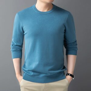 Woolen sweater men's round neck sweater autumn and winter new thickened loose fitting pullover cashmere sweater men's V-neck base knit sweater