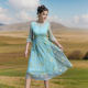 A brief romance Autumn Moon Commuting Fashionable waist-hugging 7-point flap-sleeved temperament skirt with flowing mid-length skirt Spring and autumn new