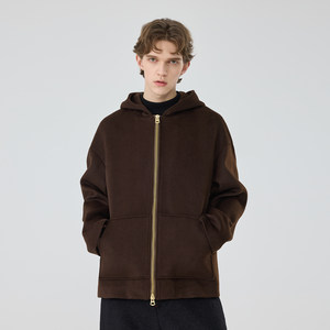 
Winter men's wool American retro hooded zipper woolen coat men's winter loose coat trend