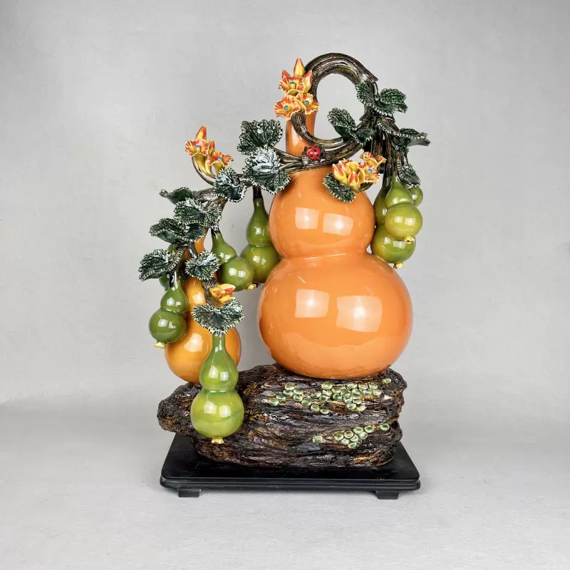 佛山陶瓷石湾公仔葫芦摆件玄关屏风隔断酒柜办公室装饰品