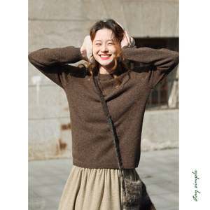 
Huaji B913 Brown Sheep Wool Idea Yarn Versatile Round Neck Sweater Women's 2026 New Winter Pullover Top
