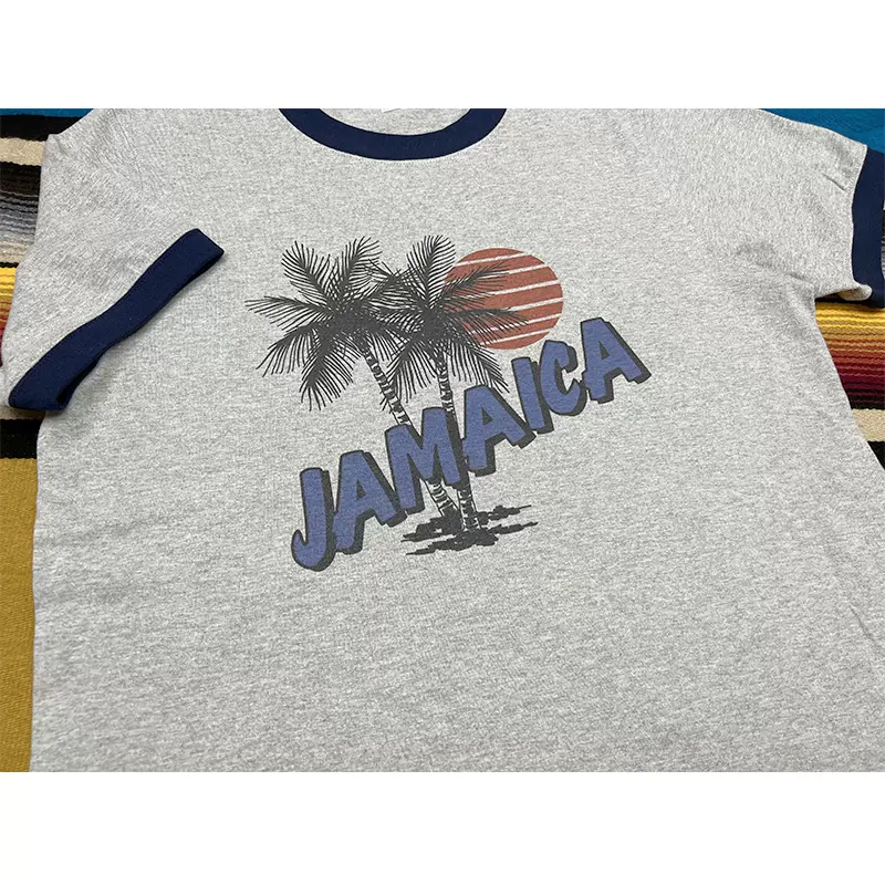 回到70年代牙买加棕榈树美式复古滚边T恤vintage 男女款情侣