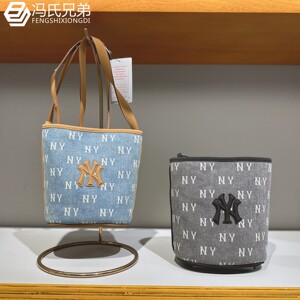 
MLB25 autumn men's and women's classic NY full-print denim one-shoulder crossbody bag bucket bag 3ABMMV55N