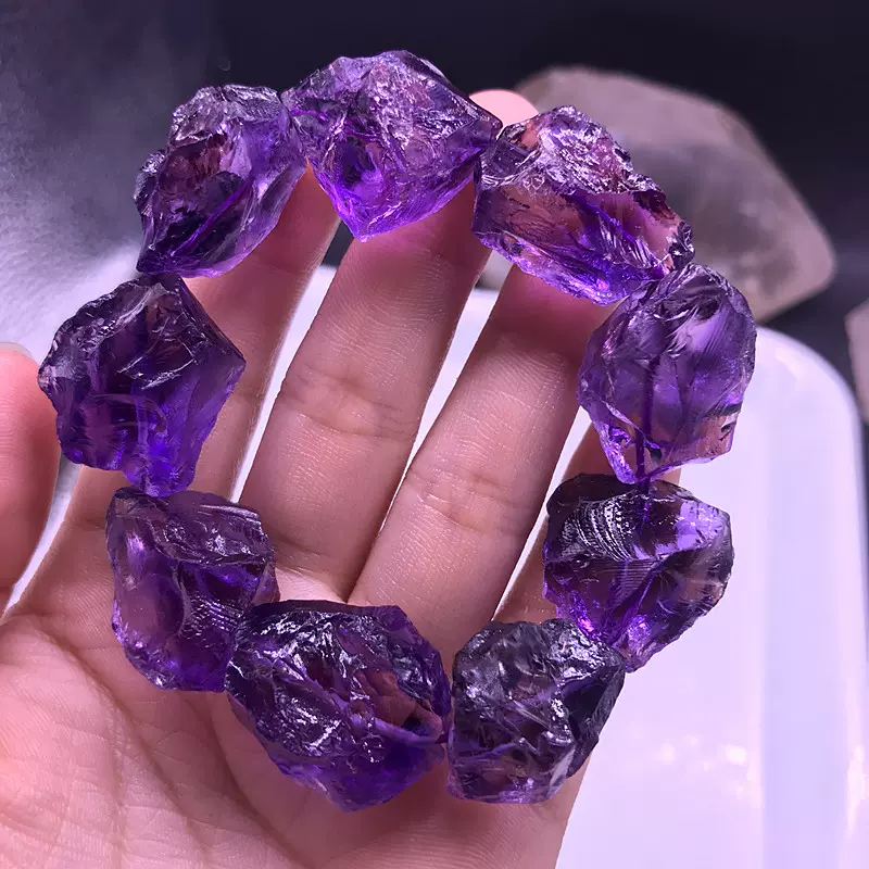 天然紫阿赛斯特莱紫水晶原石手串大颗粒男女水晶原石-Taobao