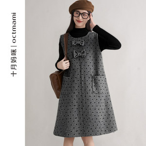 
October Mommy Maternity Bow Polka Dot Tank Top 2025 New Winter Outer Loose Dress Winter Clothes