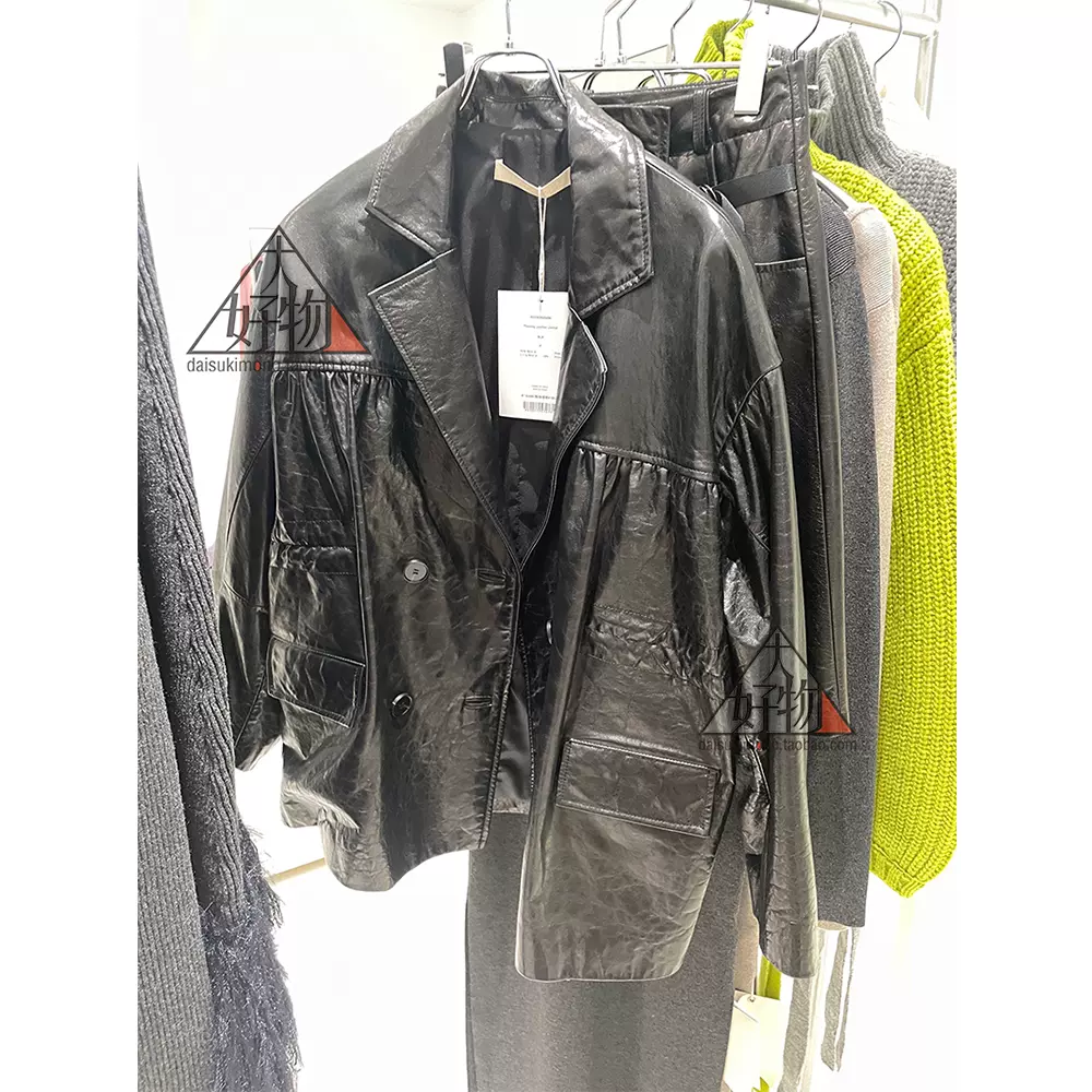 日本代购LEINWANDE Pleating Leather Jacket 羊皮衣夹克外套-Taobao