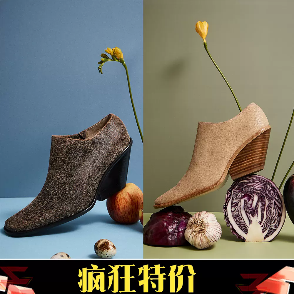 折扣日本代购untishold 小众品牌Naty-2 Crack牛皮做旧低筒靴子女-Taobao