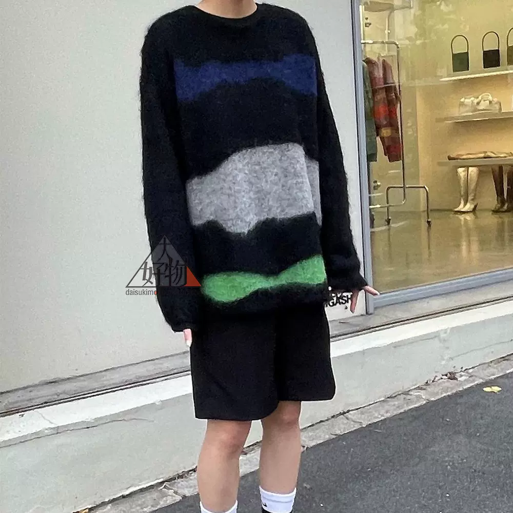 日本代购perverze Stripe Mohair Wide多穿含羊毛套头针织毛衣女-Taobao