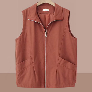 Sleeveless lapel pocket zip vest jacket