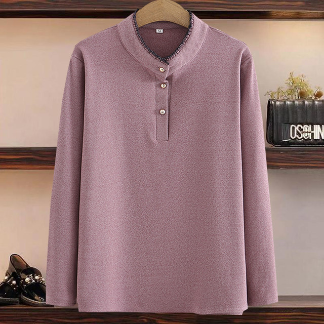 Autumn and winter base shirt large size women's long-sleeved German velvet T-shirt middle-aged and elderly mothers covering their belly versatile T-shirt for women