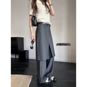 superniniyy fashionable art student/accent heavy industry design sense butt curtain mid-skirt fake two-piece suit pants