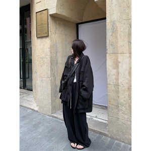 superniniyy slack tone ins windbreaker loose versatile multi-pocket mid-length casual work jacket
