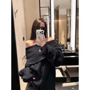
superniniyy Meimei Sannei/off-the-shoulder pit striped gentle multi-wear one-word lazy sweater knitted top