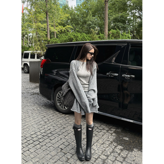 
superniniyy chestnut cake/wool loose lazy zipper sweater cardigan mini skirt suit for women