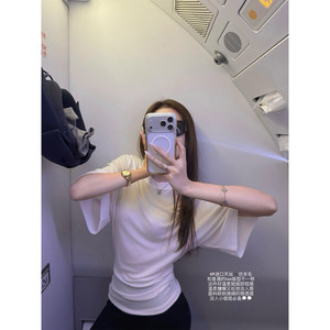
superniniyy cold white leather T/Imported Tencel imitation wool light atmosphere loose cuffs sister-like T-shirt
