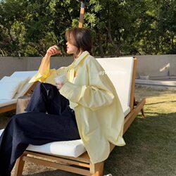 Yellow Shirt for Women, Early Spring New Style, Lazy and Trendy Outfit, Niche Shirt, Korean Style, Loose Fit, Long-Sleeved Top for Outerwear