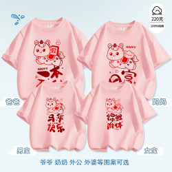 2026 Year of the Horse Zodiac Year Burgundy Short-Sleeved Clothes New Year Greeting Clothes Family T-Shirts Family Portrait Parent-Child