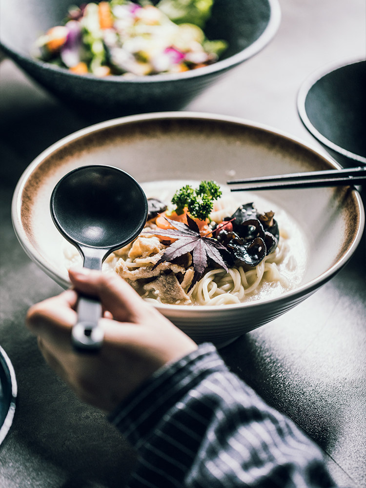 YWDL Ciotola per ramen istantanea giapponese con coperchio Ciotole per zuppa di insalata di noodle di grande capacà in ceramica retrò Utensili da cucina per la casa  15