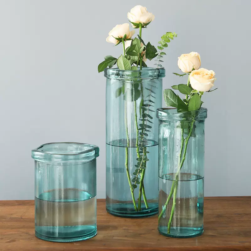 西班牙进口北欧玻璃花瓶客厅桌面简约大小花器手工玻璃鲜花插花瓶