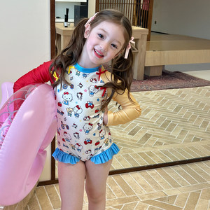 
Gardenia Growth Notes Children's Clothing Girls Cartoon Print Long Sleeve Sunscreen Swimsuit Children's Baby Ruffle One-piece Swimsuit