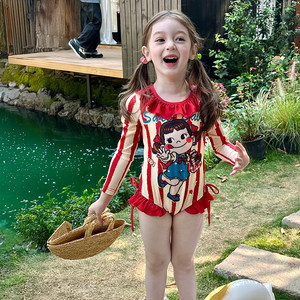 
Gardenia Growth Record Children's Clothing Girl Cartoon Sunscreen Swimsuit Summer Children's One-piece Swimsuit Anti-Exposed Swimsuit