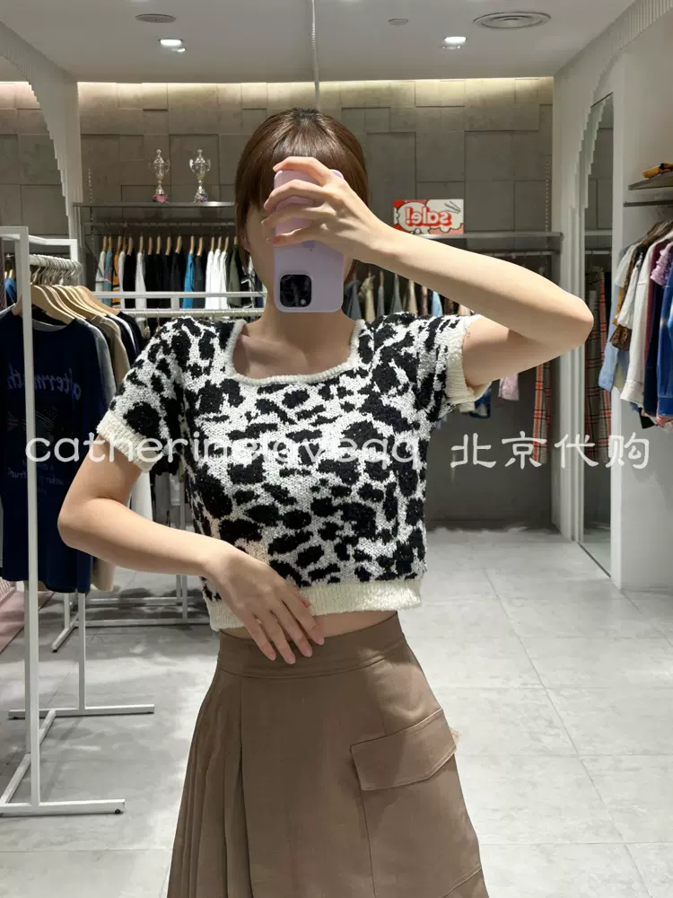 GYDA 国内代购早秋豹纹前后两穿短袖针织衫-Taobao