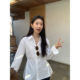 MULVAN white long-sleeved waist-closing shirt for women early spring high-end Korean casual shirt layered temperament top