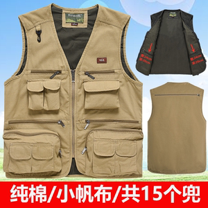 
Pure cotton canvas vest for men's spring and autumn multi-pocket multi-functional vest vest large capacity strong wear-resistant soft