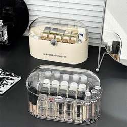Desktop Lipstick Storage Box with Lid, Dust-Proof Dressing Table Cosmetics Storage Rack, High-End Transparent Compartment Organizer Box
