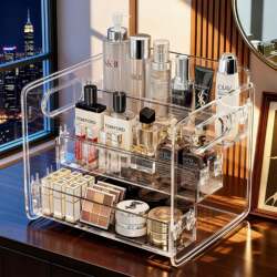 Cosmetics Storage Rack, Transparent Acrylic Ladder-Type Multi-Layer Lipstick, Perfume, and Skincare Product Desktop Organizer