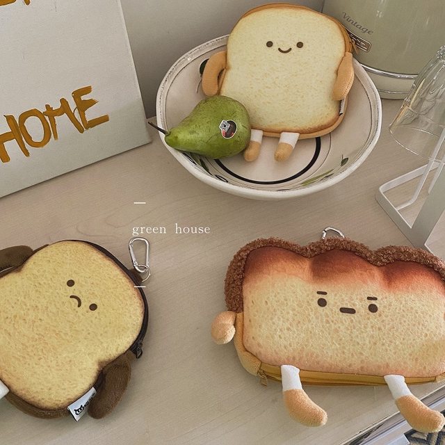 greenhouse*ins toast plush storage bag key chain bag mobile phone ...