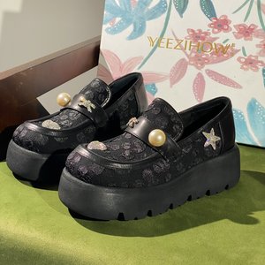 
Physical counter removal designer brand pearl rhinestone thick-soled loafers women's slip-on versatile women's shoes 6869