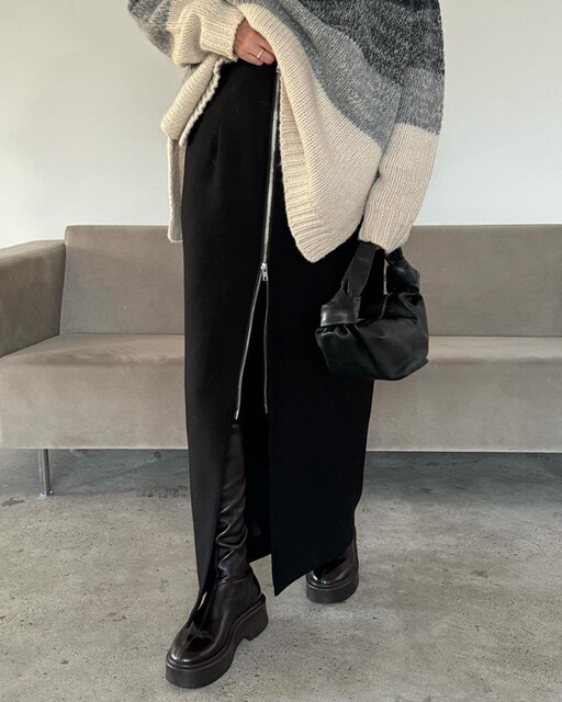 Real-life Japanese haute couture new style, temperament H-version retro zipper front slit straight skirt, high waist long skirt