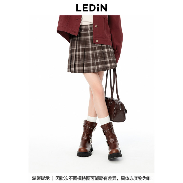 Lecho design pleated short skirt in autumn new checked skirt C2GEE3511
