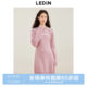 Leding retro pink sweater skirt for women New Year and winter new waist X version long-sleeved skirt round neck inner dress