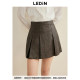 Lecho simple pleated skirt autumn new millennium style brown PU skirt C1GEE3411
