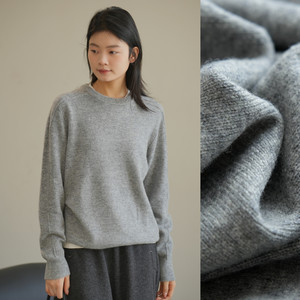 
Temperament gray, no padding, thick section, women's crew neck sweater, solid color pullover sweater, autumn and winter, women's clothing