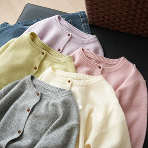 
Women's knitted wool sweater round neck long-sleeved cardigan jacket outer top autumn and winter women's clothing