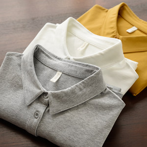 
Knitted elastic shirt Women's small square collar shirt POLO collar long sleeve commuting workplace spring and autumn style Shandong online store
