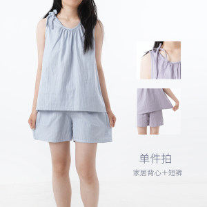Single-piece shot 40 women's cotton double-layer gauze home cotton vest shorts Simple basic thin summer style