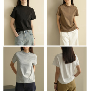 
Rear mid-seater short sleeves Women's round neck basic T-shirt solid color beauty T-shirt, spring and summer new women's clothing