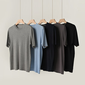 
Ruanuo 100 lyocell round neck T-shirt men's sweater right shoulder business casual short sleeve summer style men's clothing