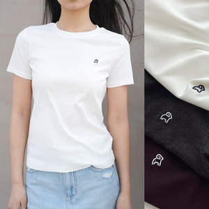 
Laiser + Cotton Women's Simple Embroidered T-shirt Round-neck Basic Base Sleeve Large Size Women's Clothing Summer