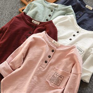 
Soft bamboo joint cotton children's pure cotton long-sleeved loose T-shirt for boys and girls round necks for mid-to-large children spring style