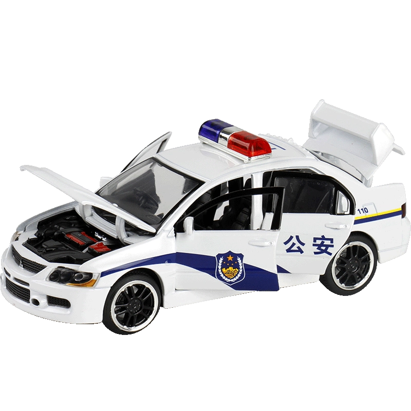 JKM 1:32 三菱9代十代EVO 警车小汽车模型玩具开门滑行收藏摆设